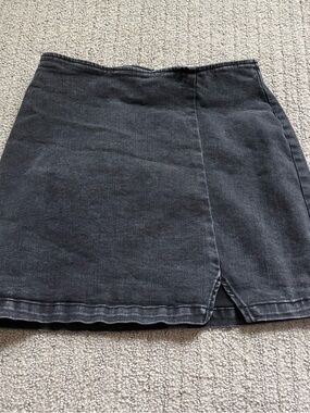 wild fable Black Denim Mini Skirt with Front Notch